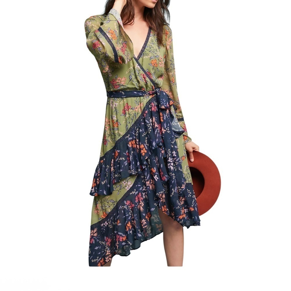 Anthropologie Williston Wrap Dress Asymmetrical Ruffled Women Size Small